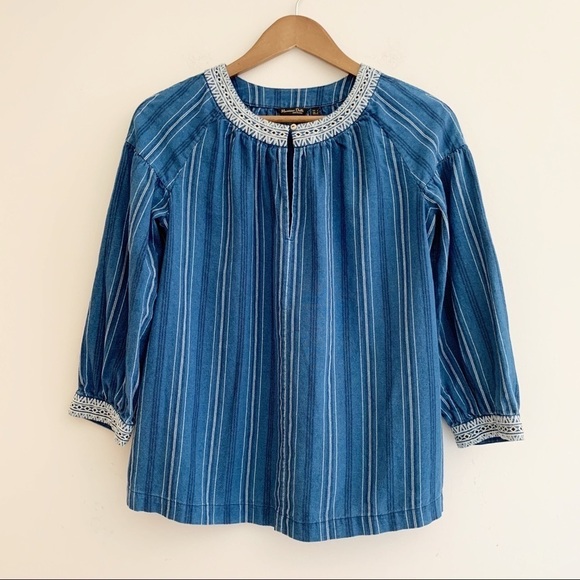 Massimo Dutti Striped Embroidered Top - Picture 1 of 7